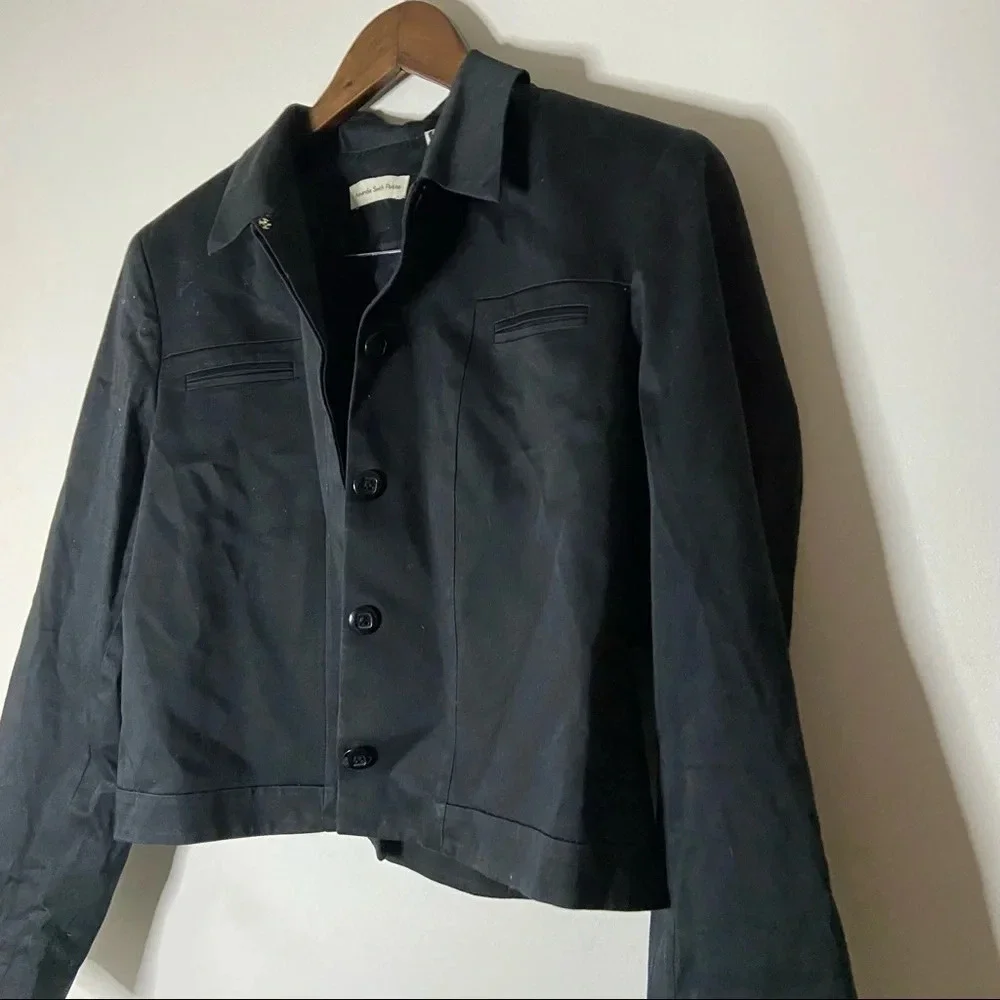 Vintage Blazer Cotton Blend Button Up Jacket Cropped Office Work Size 12P